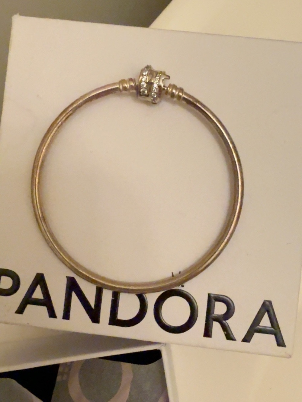 Pandora Bangle Bracelet with Sparkling Pavé Clasp & Original Box